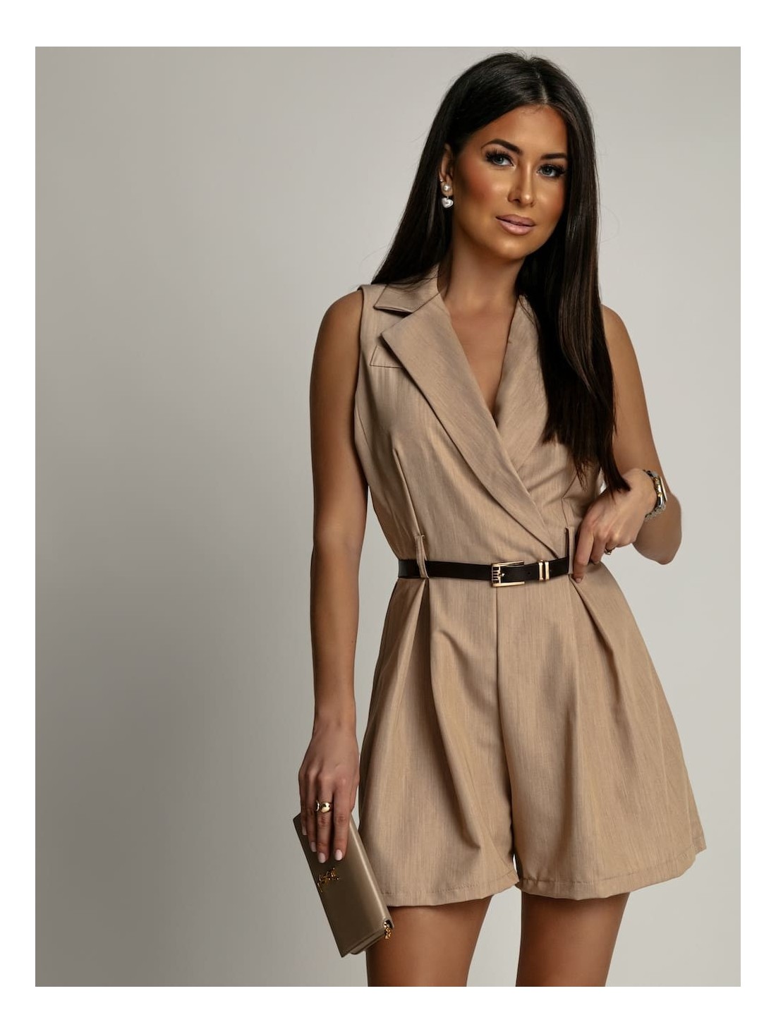 Elegant camel short-legged jumpsuit AZRHP6997